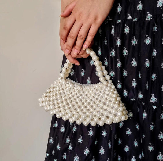 Crescent Pearl Beaded Handbag